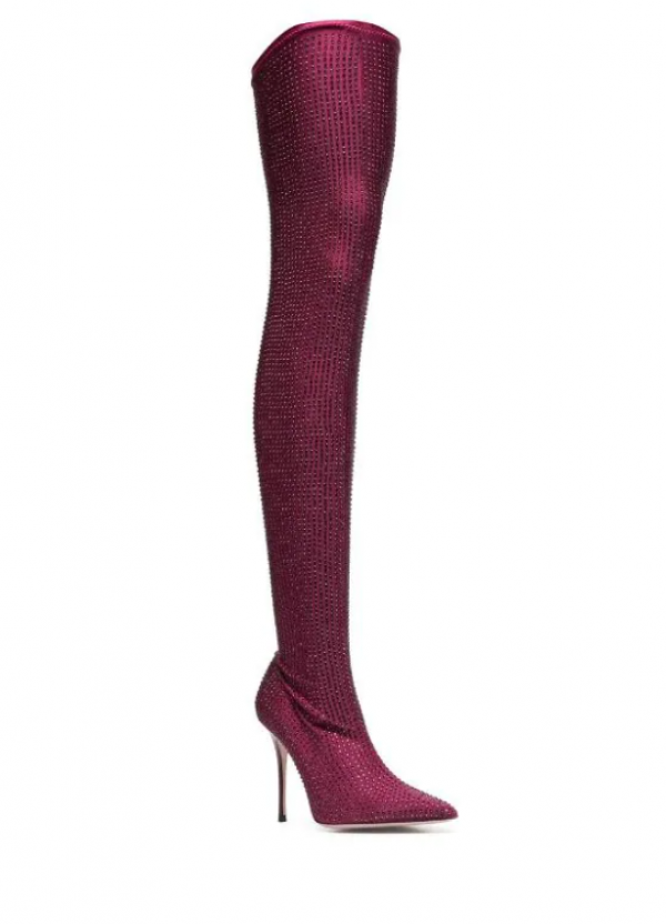 Sepatu Boot dengan Hiasan Berlian Tiruan